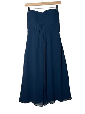Bill Levkoff Strapless Navy Chiffon Formal Midi Dress size 10 B92